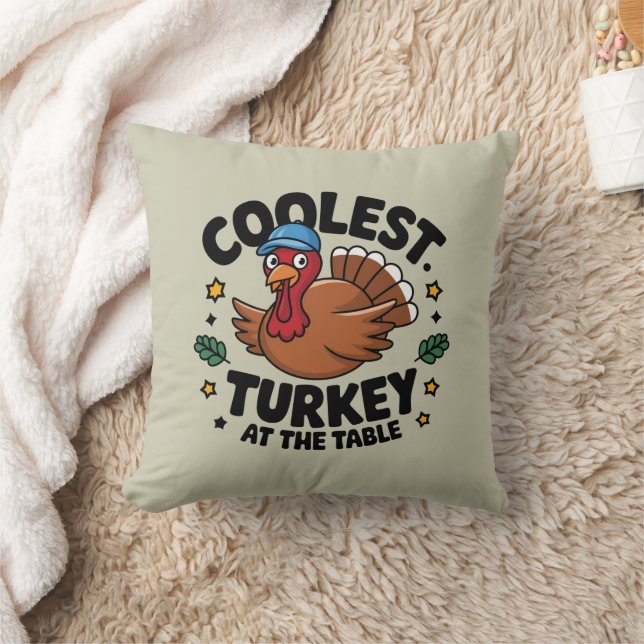 Coolest Turkey At The Table Thanksgiving Dinner Cushion (Blanket)