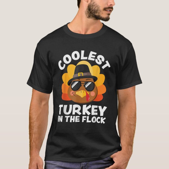Coolest Turkey In The Flock Funny Thanksgiving Kid T-Shirt (Front)