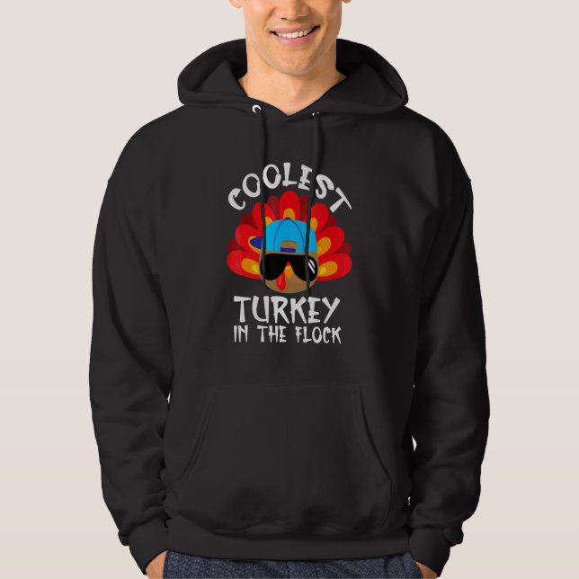 Coolest Turkey In The Flock Thanksgiving Boys Kids Hoodie (Front)