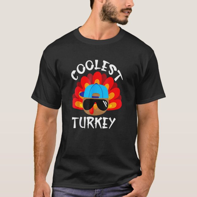 Coolest Turkey in the Flock Thanksgiving Boys Kids T-Shirt (Front)