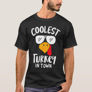 Coolest Turkey in Town Boys Thanksgiving Funny Aut T-Shirt
