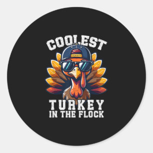 Coolest Turkey Thanksgiving Toddler Boys Kids Men Classic Round Sticker