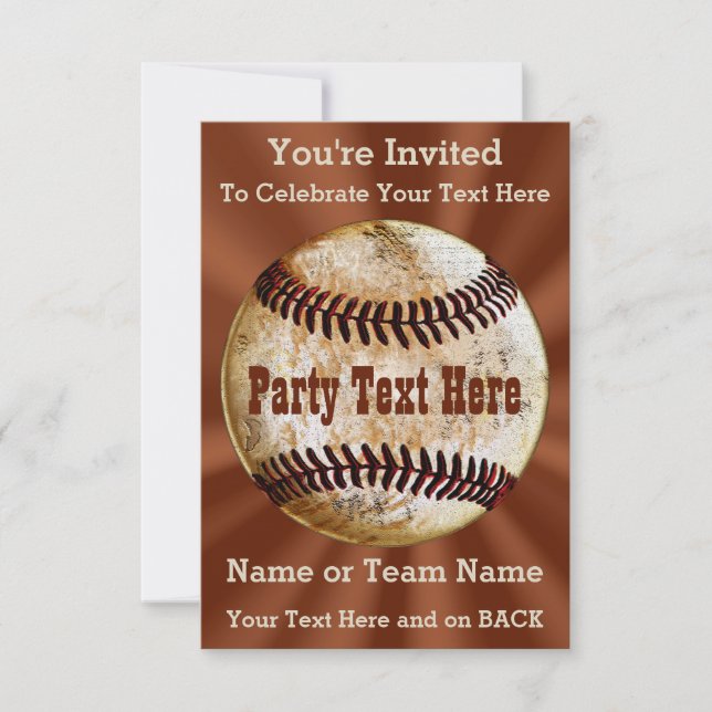Coolest Vintage Baseball Invitations, YOUR TEXT Invitation (Front)