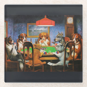 Coolidge Classic Vintage Dog Poker Game Art Glass Coaster