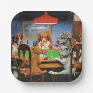 Coolidge Classic Vintage Dog Poker Game Art Paper Plate