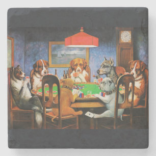 Coolidge Classic Vintage Dog Poker Game Art Stone Coaster