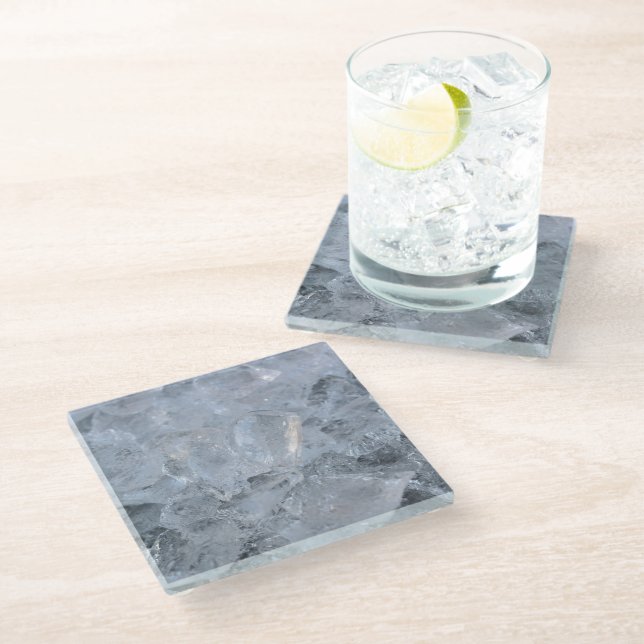 Cooling Ice Cube Texture Image Glass Coaster (Angled)