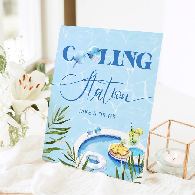 Cooling station Pool birthday party Pedestal Sign (Creator Uploaded)