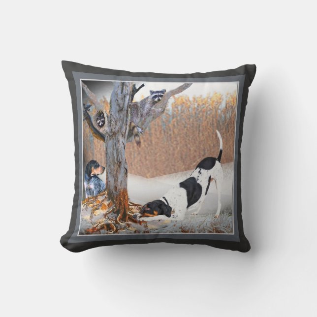 Coon Dogs Tree Two Coons Cushion (Front)