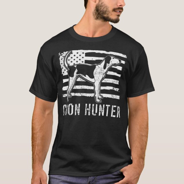 Coon Hunter Raccoon Hunting Dog USA Flag  T-Shirt (Front)