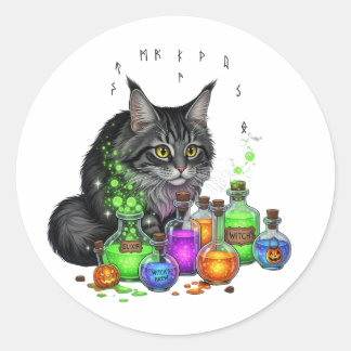 Coon & Potion Bottles – Maine Coon Halloween Classic Round Sticker