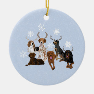 Coonhound Antlers Blue Ceramic Ornament