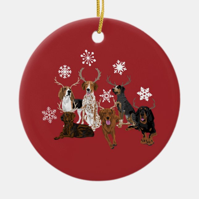 Coonhound Antlers red Ceramic Ornament (Front)