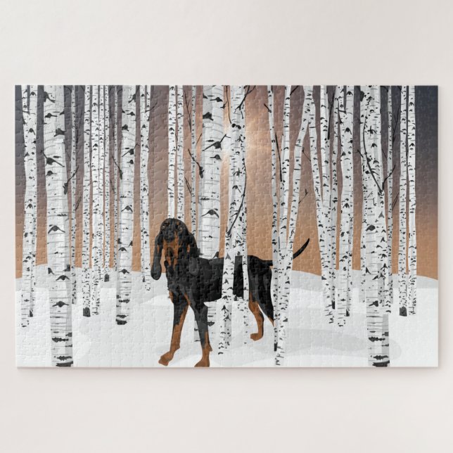 Coonhound Birch Forest Jigsaw Puzzle (Horizontal)