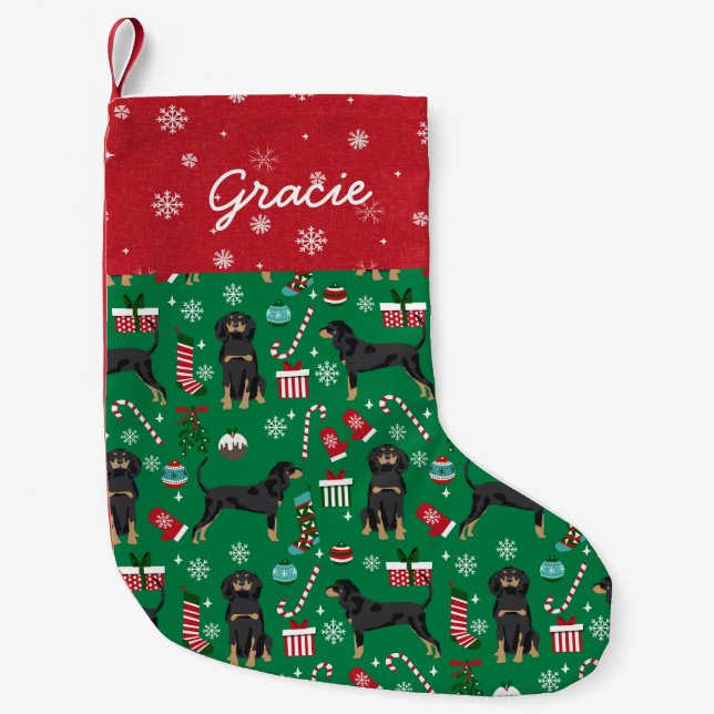 Coonhound dog christmas custom name small christmas stocking (Front)
