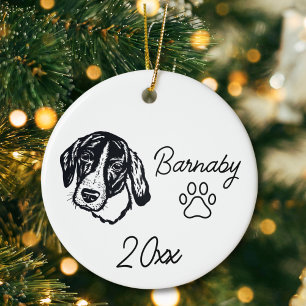 Coonhound Dog Custom Name & Year Line Art Ceramic Ornament