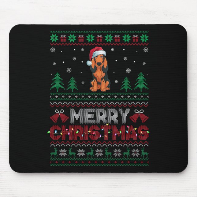 Coonhound Dog Lovers Santa Hat Christmas Tree Ligh Mouse Pad (Front)