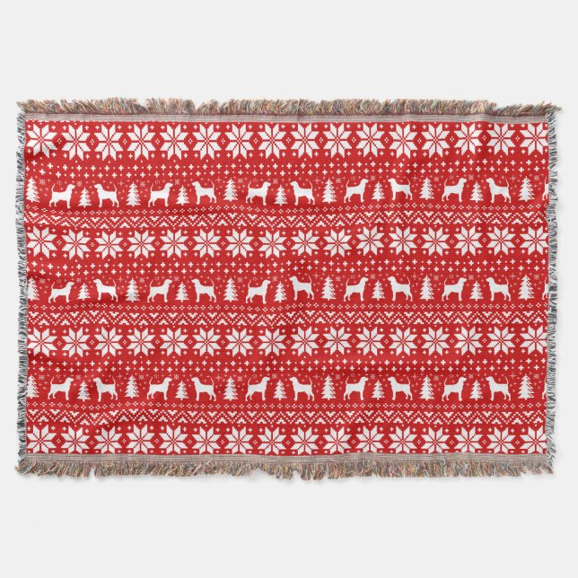 Coonhound Dog Silhouettes Christmas Pattern Red Throw Blanket (Front)