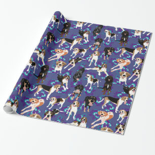 Coonhound Floral (Blue) Wrapping Paper