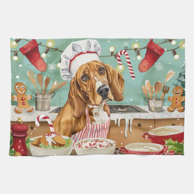 Coonhound Holiday Baking: Festive Christmas Tea Towel (Horizontal)