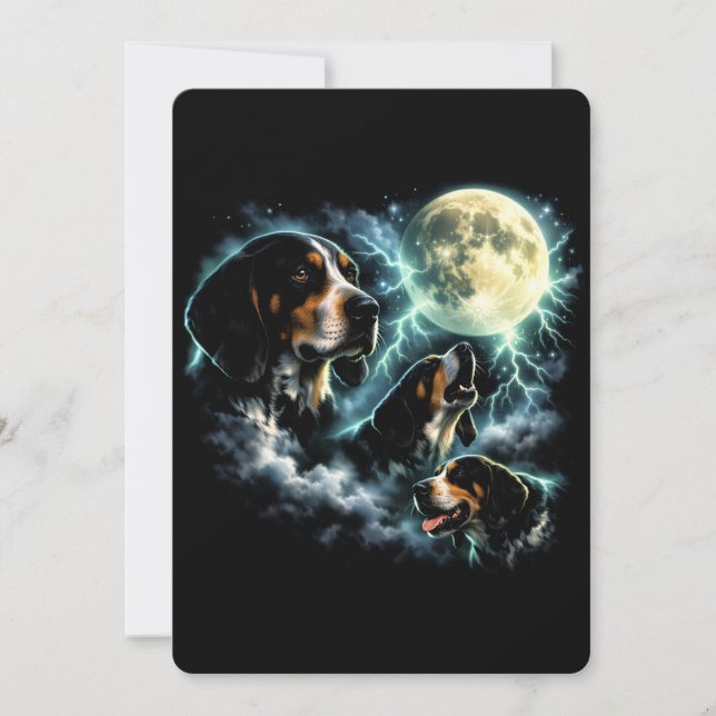 Coonhound Howling Under the Moon Rustic Dog Invitation (Front)
