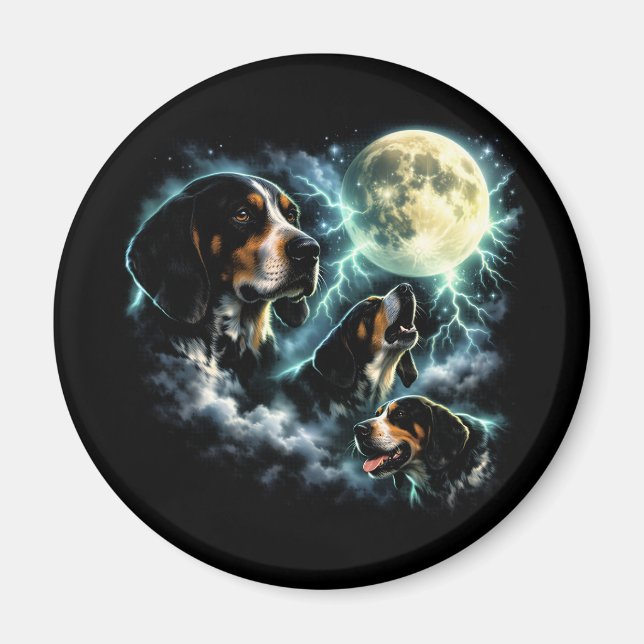 Coonhound Howling Under the Moon Rustic Dog Magnet (Front)