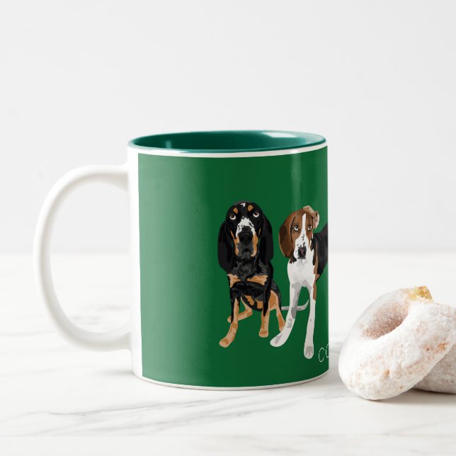 Coonhound Mum Two-Tone Coffee Mug (With Donut)