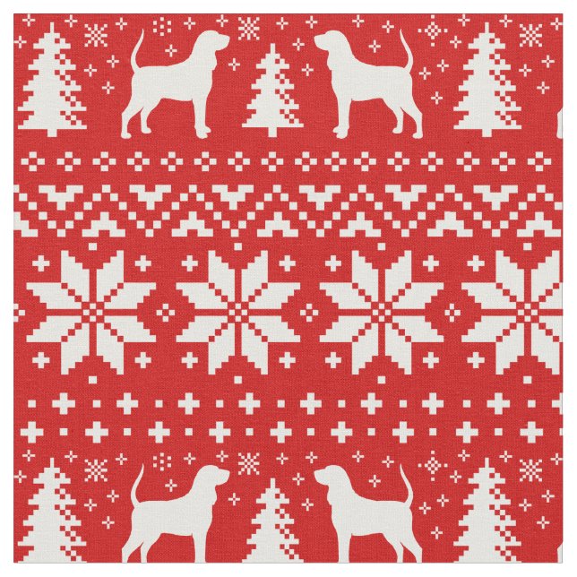 Coonhound Silhouettes Dogs Christmas Holiday Fabric (Close Up)