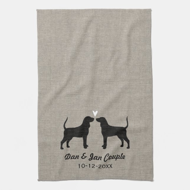 Coonhound Silhouettes with Heart and Text Tea Towel (Vertical)