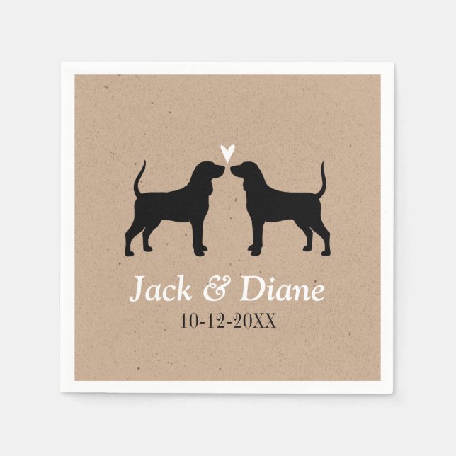 Coonhound Silhouettes with Personalised Text Napkin (Front)