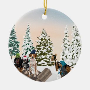 Coonhound Sledding Ceramic Ornament