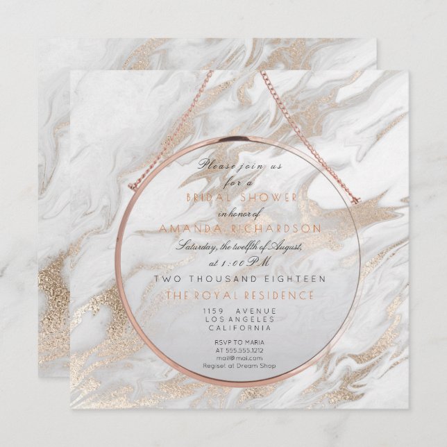 Cooper Bridal Shower Pearly Pink Marble White Grey Invitation (Front/Back)