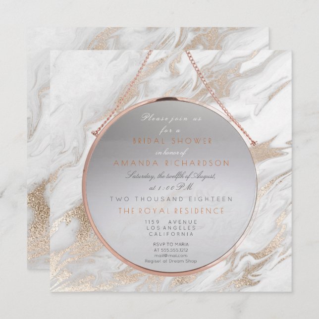 Cooper Bridal Shower Pearly Pink Marble White Grey Invitation (Front/Back)