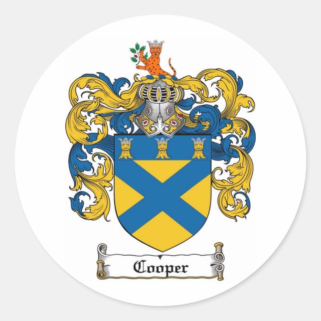 COOPER FAMILY CREST -  COOPER COAT OF ARMS CLASSIC ROUND STICKER (Front)