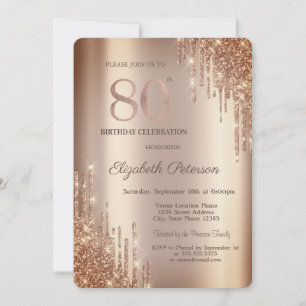 Cooper Glitter Drips 80th Birthday Invitation