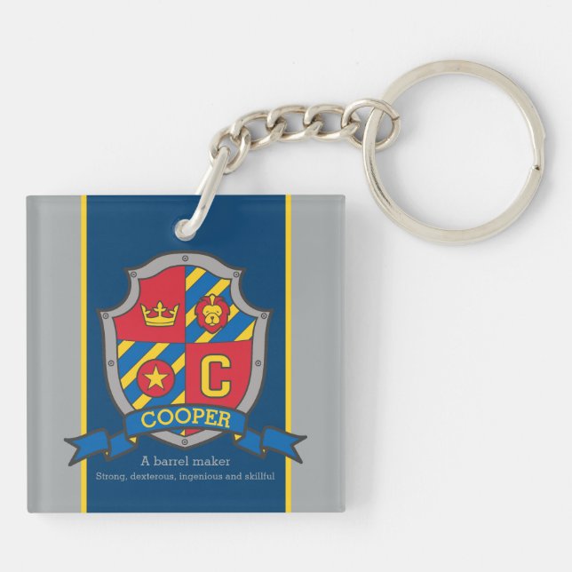 Cooper name meaning letter C knight crest custom Key Ring (Back)