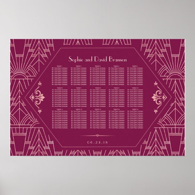 Cooper Rose Great Gatsby Wedding Seating Chart (Front)
