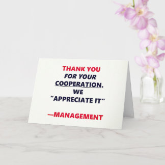 Cooperation Funny Thank You Office Humour Card