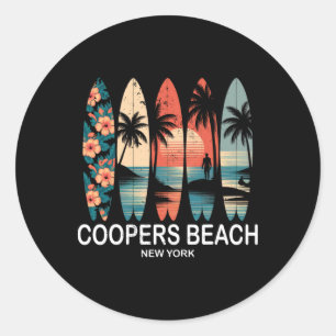 Coopers Beach New York Surfboard Surfing Retro _1 Classic Round Sticker