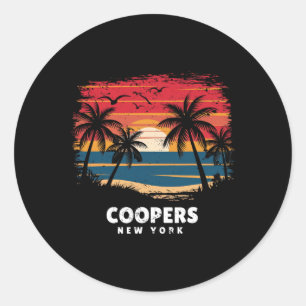 Coopers Beach New York Surfboarder Palm Tree Souve Classic Round Sticker