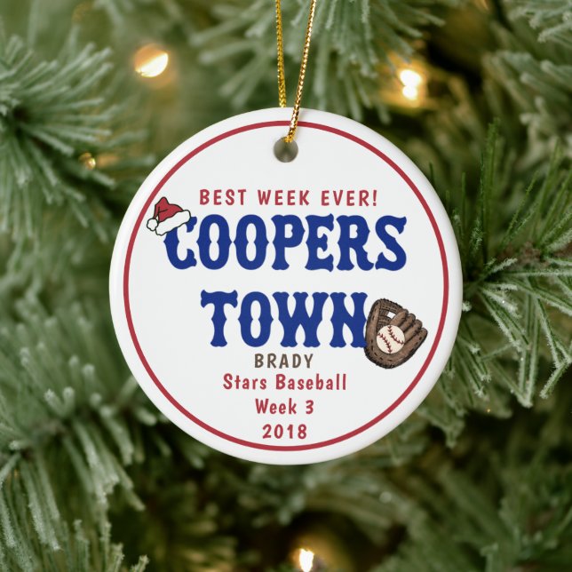 Cooperstown Baseball Best  Week Ever Santa Hat Ceramic Ornament (Tree)