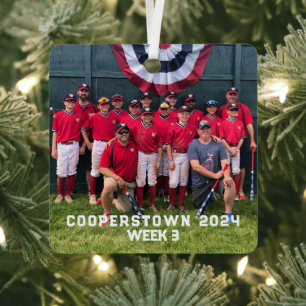 Cooperstown Baseball Custom Photo Year Side Facts Metal Tree Decoration
