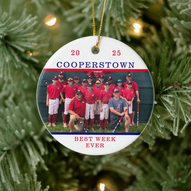 Cooperstown Baseball Team Photo Best Week Fun Fact Ceramic Ornament (Tree)