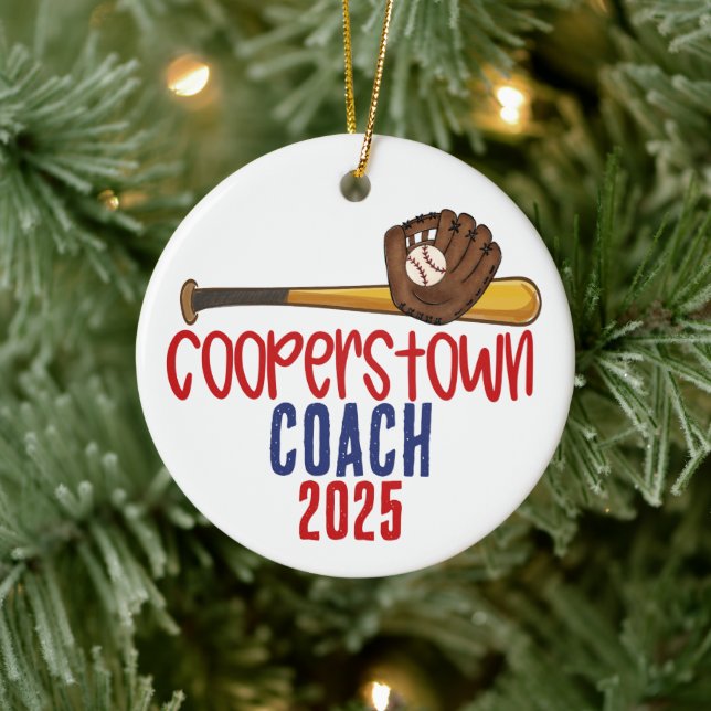 Cooperstown Coach Baseball Special Note On Back Ceramic Ornament (Tree)