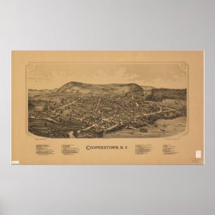 Cooperstown New York 1890 Antique Panoramic Map Poster