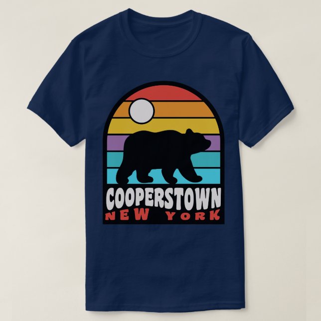 Cooperstown New York Bear Bear Retro Sunset T-Shirt (Design Front)