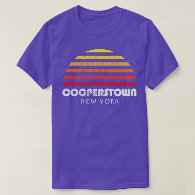 Cooperstown New York Vacation Retro Sunset T-Shirt (Design Front)