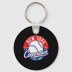 Cooperstown New York Vintage Baseball Retro Travel Key Ring