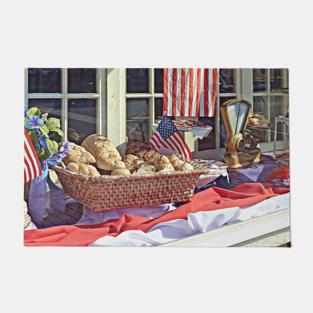 Cooperstown NY - Bakery Window With American Flags Doormat (Front)