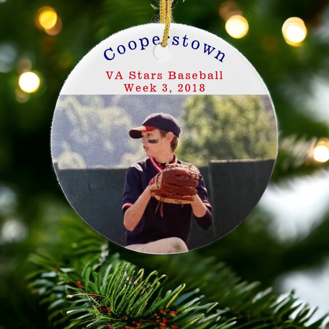 Cooperstown NY Baseball Player Photo Fun Week Ceramic Ornament (Creator Uploaded)